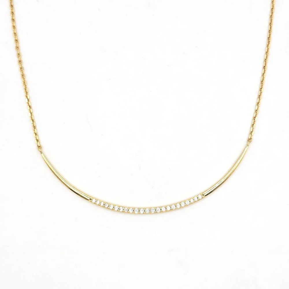 Stella & Dot Gold‎ Tone Delicate Curved Bar Necklace with Pave Crystal Accents